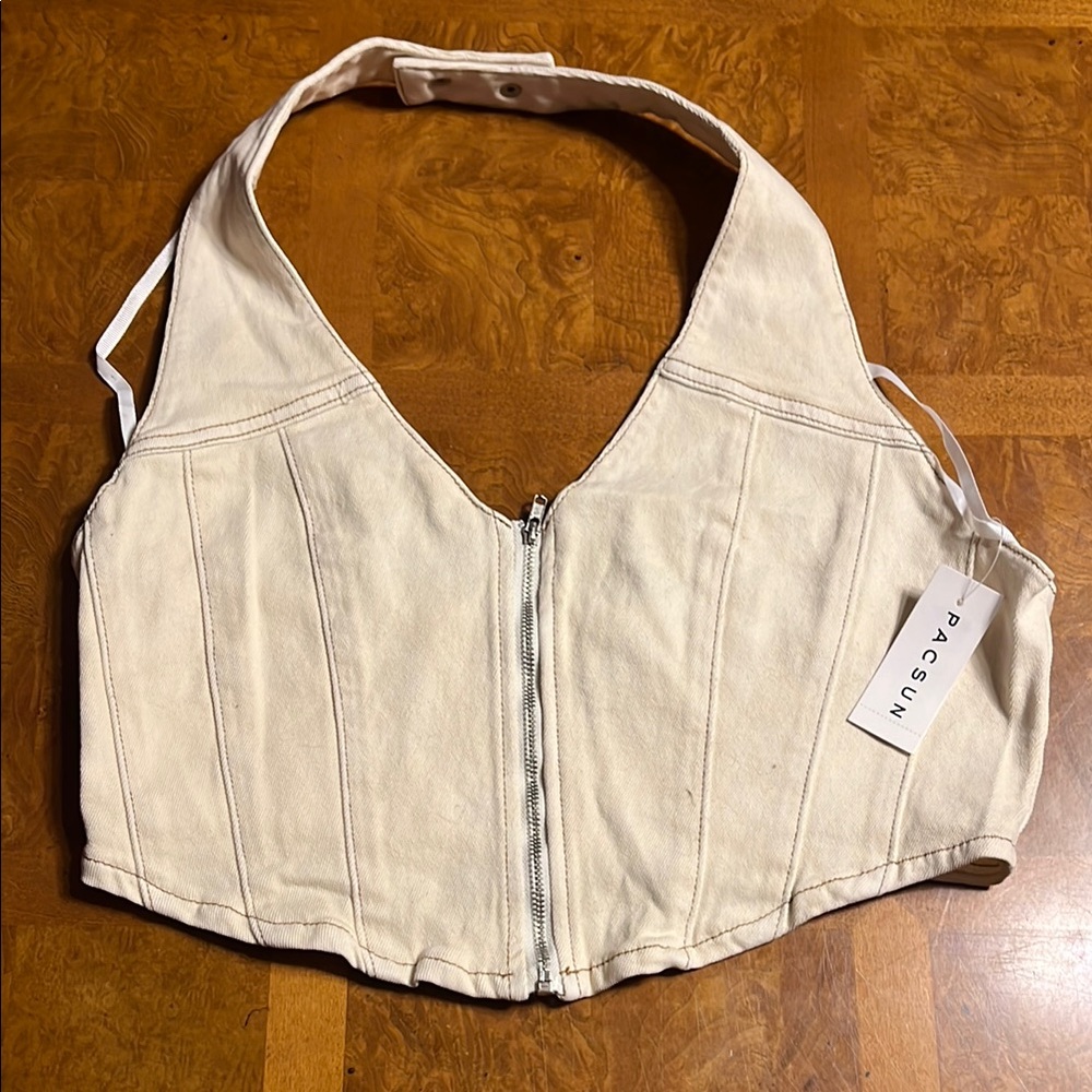 PacSun Off-White Halter Zip-Up Top